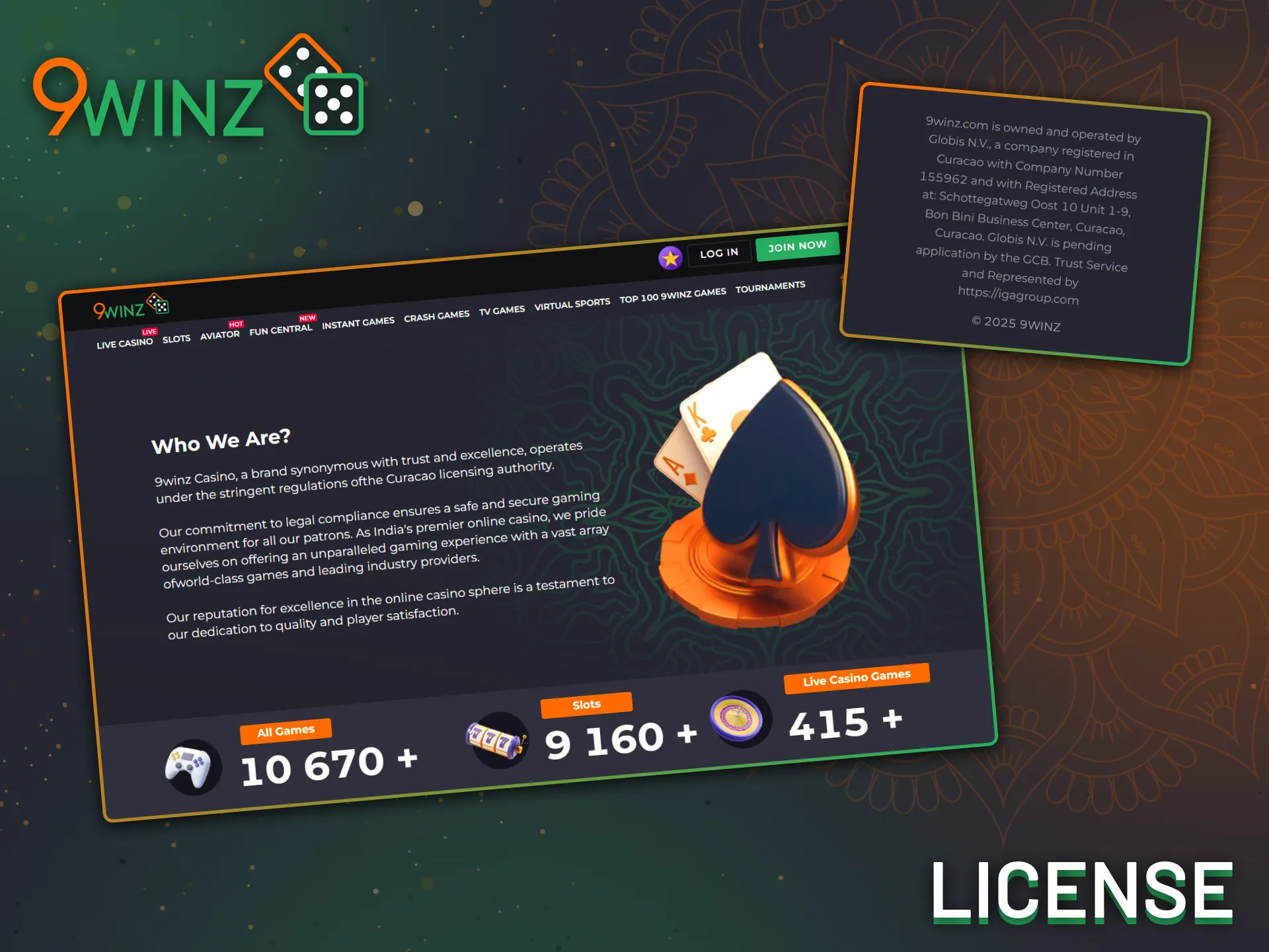 9Winz website operates legally under a valid gaming license.