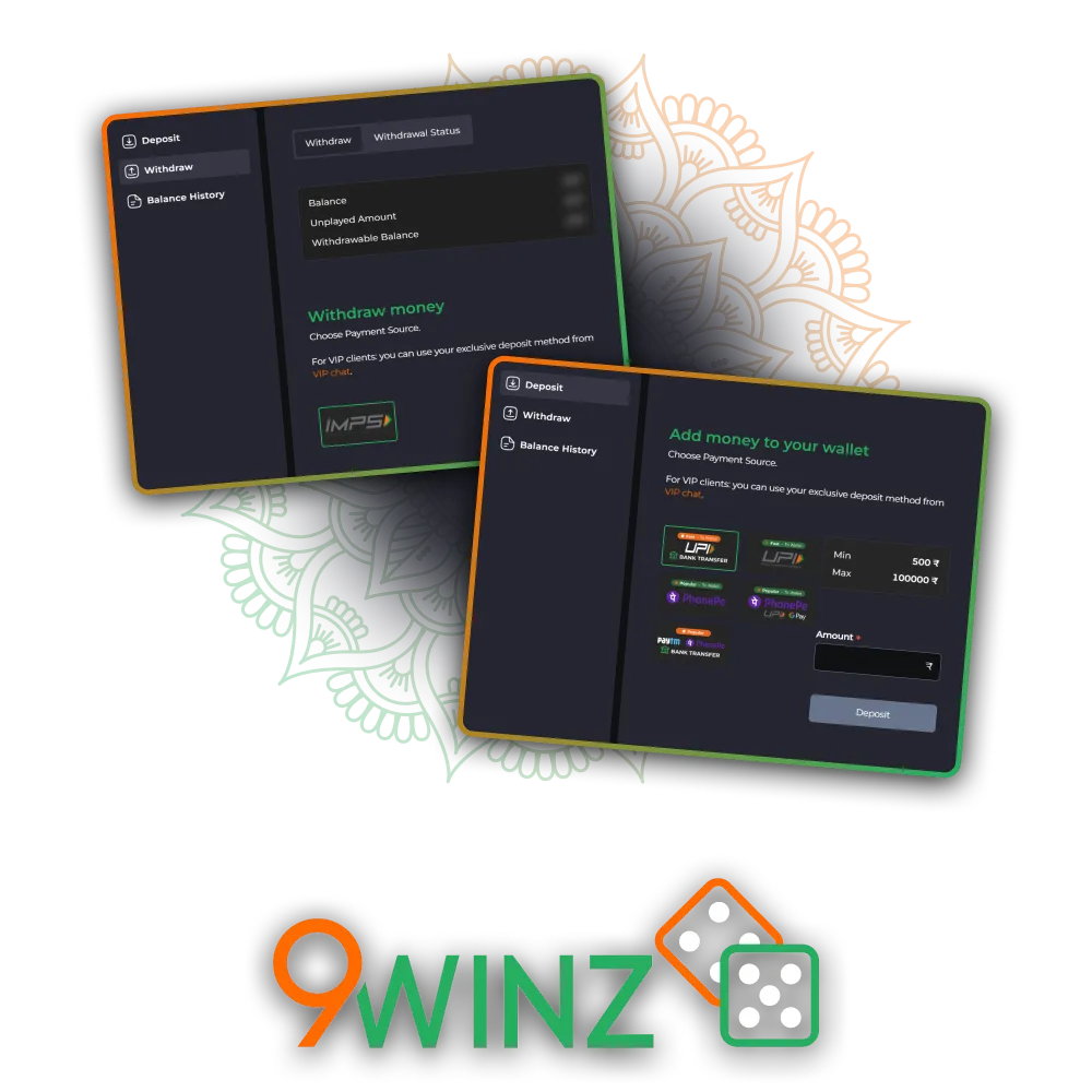 Learn how to deposit and withdraw funds safely on the 9Winz platform.