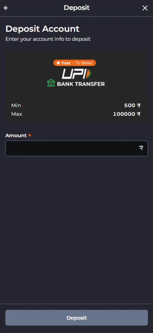 Complete the deposit process securely on the 9Winz platform.