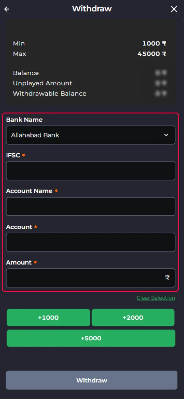 Provide accurate details for secure transactions on the 9Winz platform.