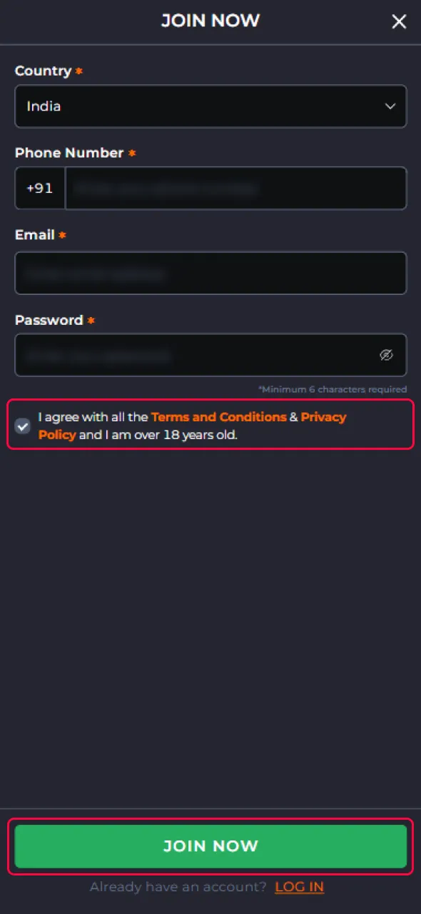 Review your details and finalize your 9Winz website registration in India.