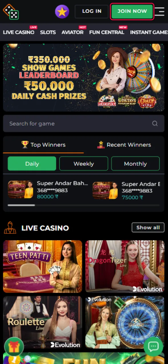 Start your journey by opening the official 9Winz website registration form in India.