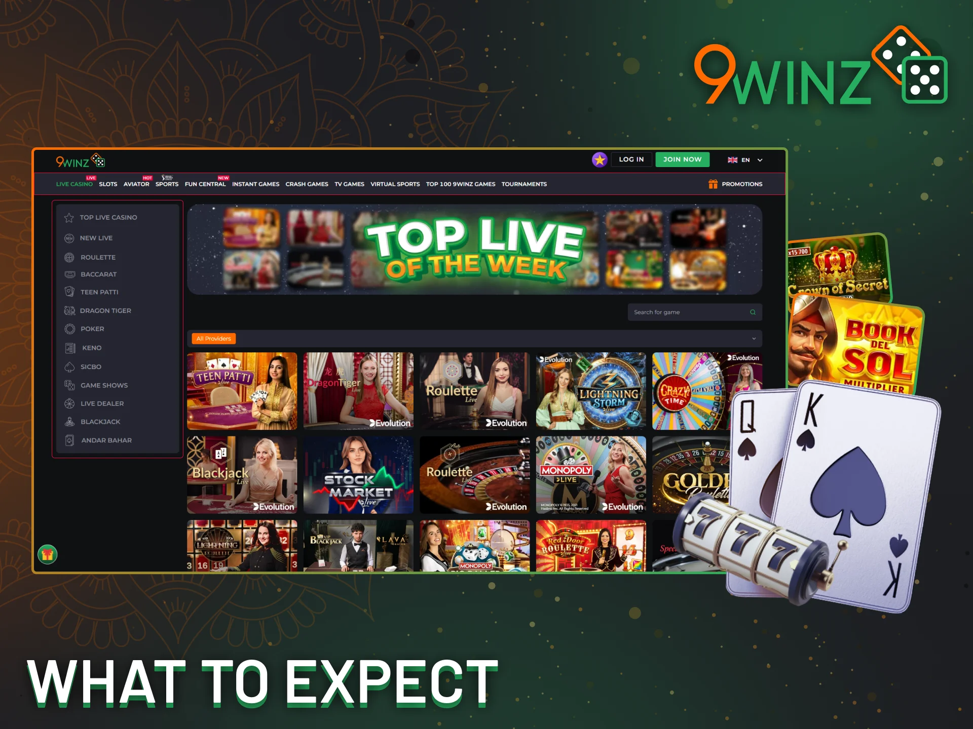 A massive collection of games at 9Winz Casino from trusted providers.